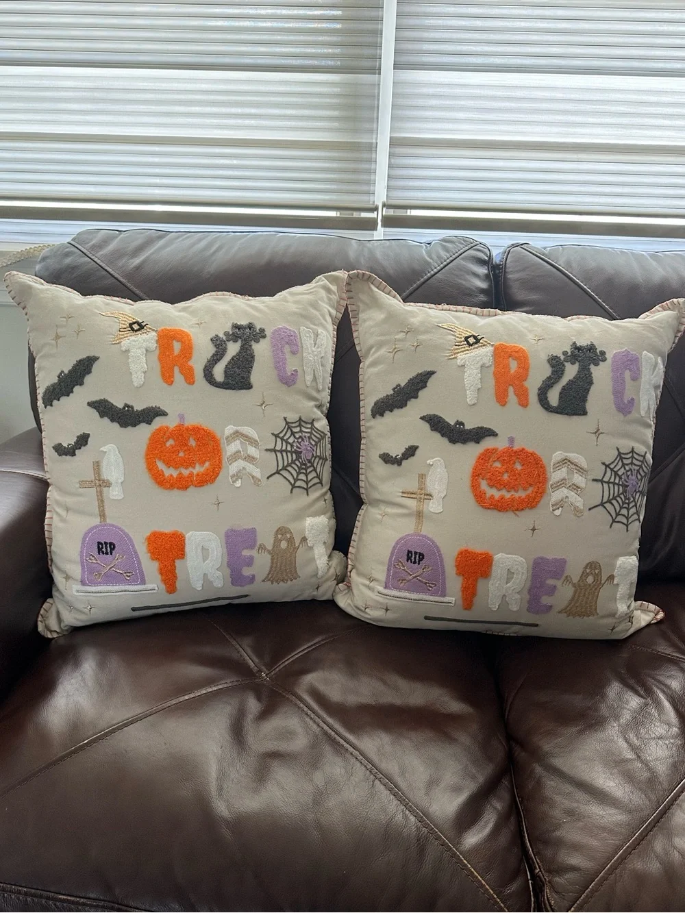 Halloween Embroidered Trick or Treat Toss Pillow Pair - Cream & Orange